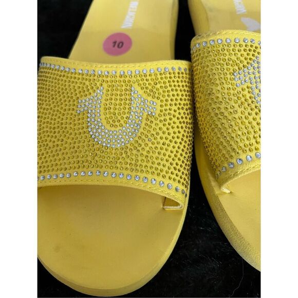 Bedazzled yellow sunshine true religion slide sandals 10 - Picture 4 of 5